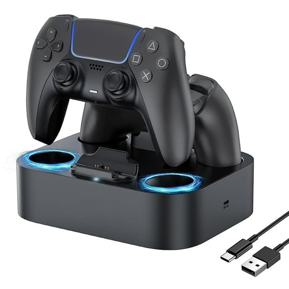 Party-Ready PS5 Charger Station for DualSense & Edge - Fast Dual Controller Drop & Charge Dock with Cable for PlayStation 5-Black