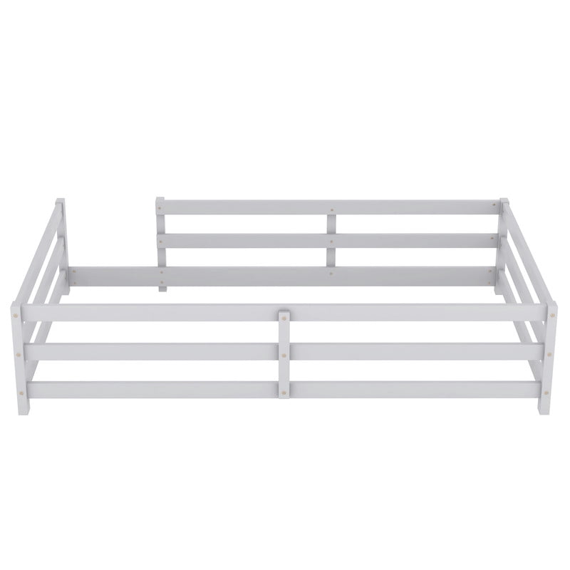 Mirightone Wood Twin Montessori Bed, Twin Floor Bed Frame with Rails, Floor Bed for Kids – Gray