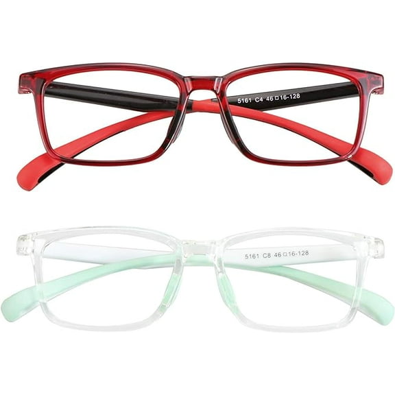 LAMBBAA Kids Blue Light Blocking Glasses 2 Pairs Square Frame UV400 Protection Anti Blue Ray Computer Glasses Anti Glare Eyewear for Boys Girls Age 3-12 (Black Red Light Green)
