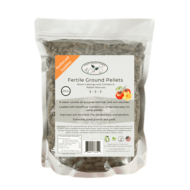 Fertile Ground Pellets, Soil Conditioner and Organic Fertilizer. Rabbit Manure with Worm Castings and Chicken Manure - 3-3-3 NPK. 1.5 lb Bag of Easy-to-Apply, Low Odor Pellets.