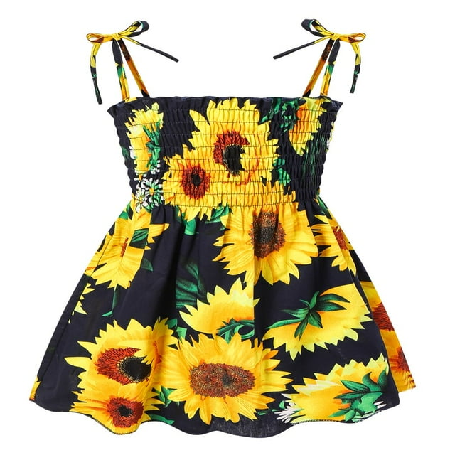 Bébés Filles Glisser Robe Bretelles Sans Manches Floral Élastique Robe Soleil Été