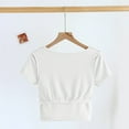 thumbnail image 5 of ZZwxWA 2025 Women's Short Sleeve Square Neck Crop Top Summer Cropped Tees Solid Color Lightweight Blouse, 5 of 6