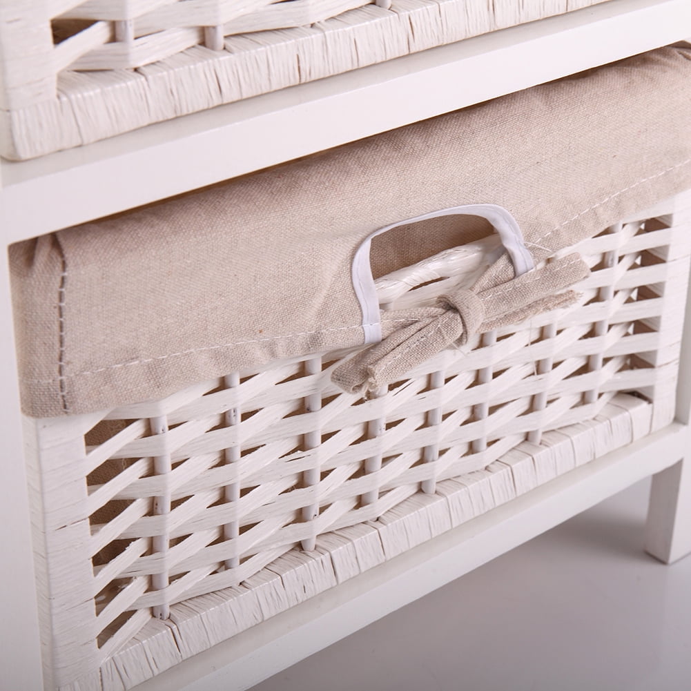 Kadyn Modern Farmhouse Side Table Accent Table with 2 Removable Baskets, Bedside Cabinets for Nursery, Closet, White