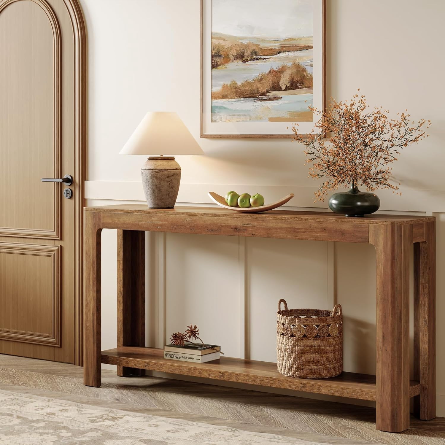 Tribesigns 63 Inch Long Entryway Console Table for Foyer, Hallway, Rustic Brown