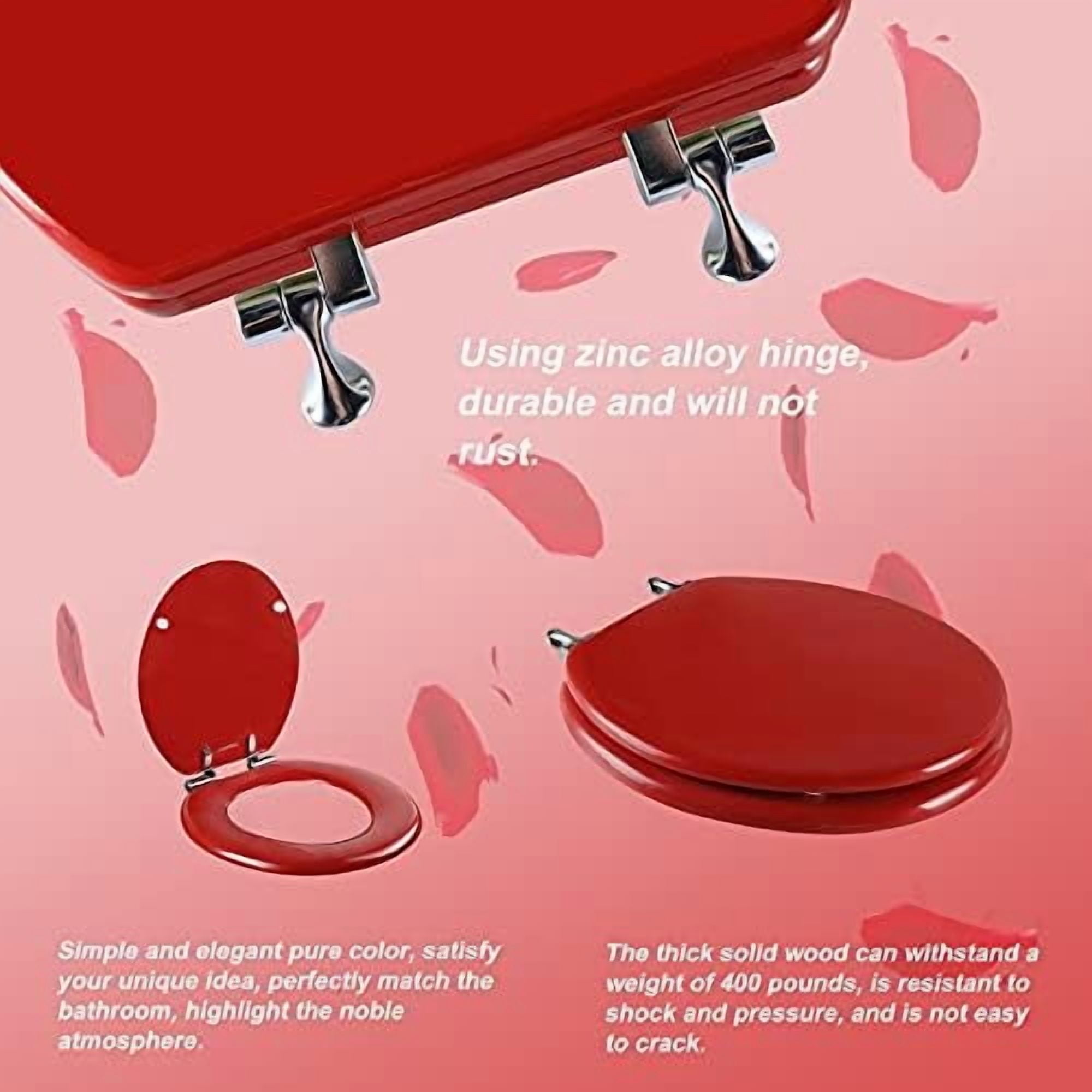 Red Round Toilet Seat Natural Wood Toilet Seat with Zinc Alloy Hinges, Easy to Install also Easy to Clean, Scratch Resistant Toilet Seat by  (Round, Red)