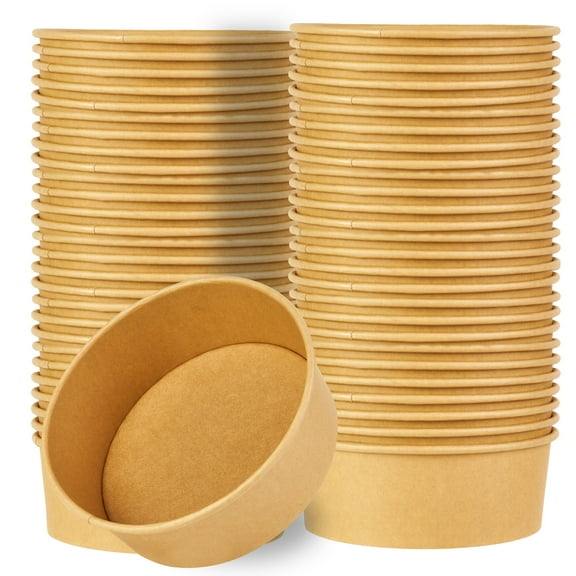 Restaurantware-Bio Tek 7.3 x 2.5 Inch To Go Containers, 200 Disposable Food Bowls - Sturdy, Round, Kraft Paper Salad Containers, Sustainable, Serve Salads Appetizers And More