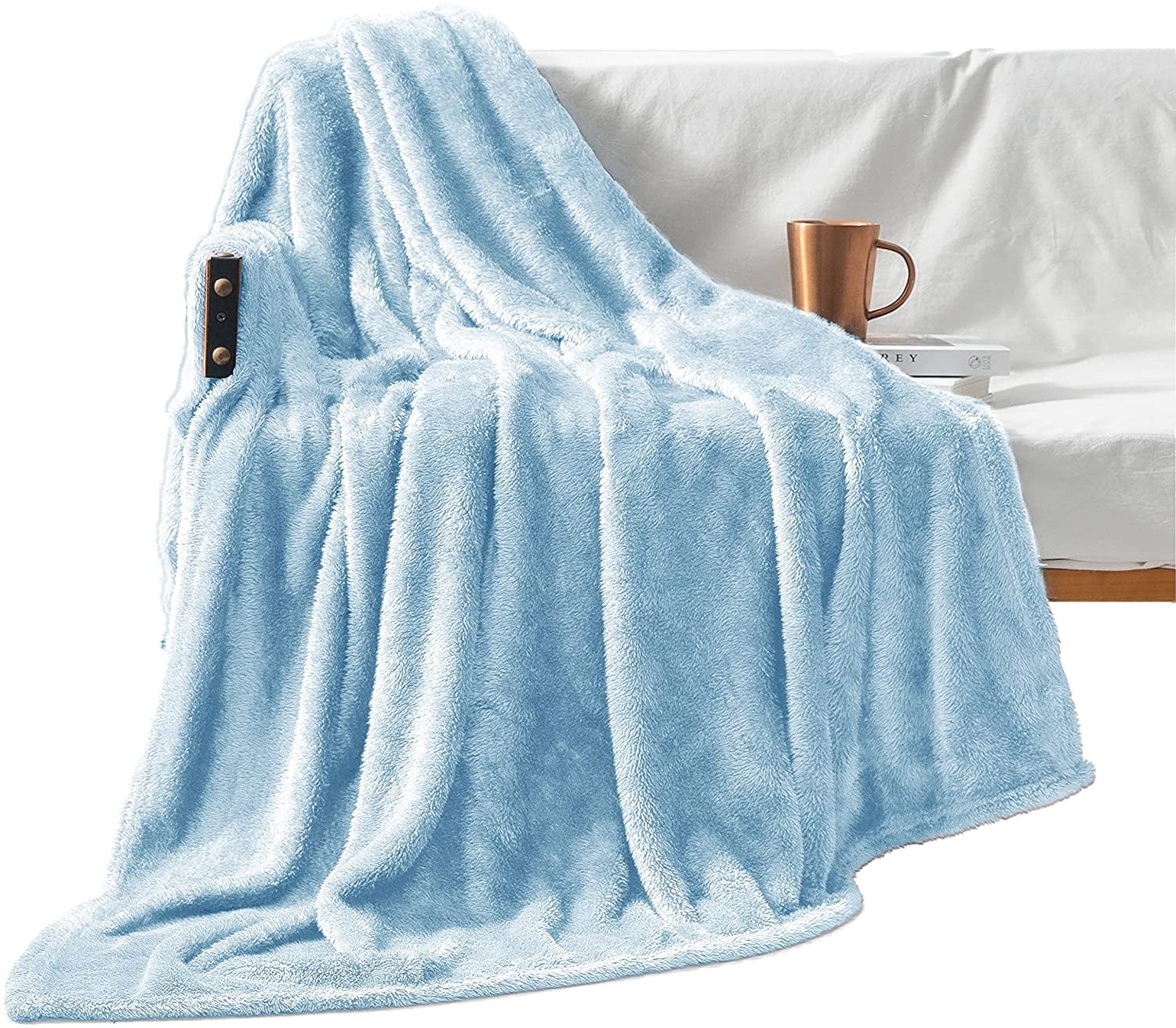 Exclusivo Mezcla Plush Fuzzy Large Fleece Throw Blanket ( 50" x 70" Baby Blue,) Soft, Warm