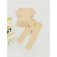 thumbnail image 5 of Kiapeise Kids Toddler Girls Basic Solid Color Rib Knitted Short Sleeve Ruffle Tunic Dress Top Leggings Pants Outfits Sets, 5 of 9