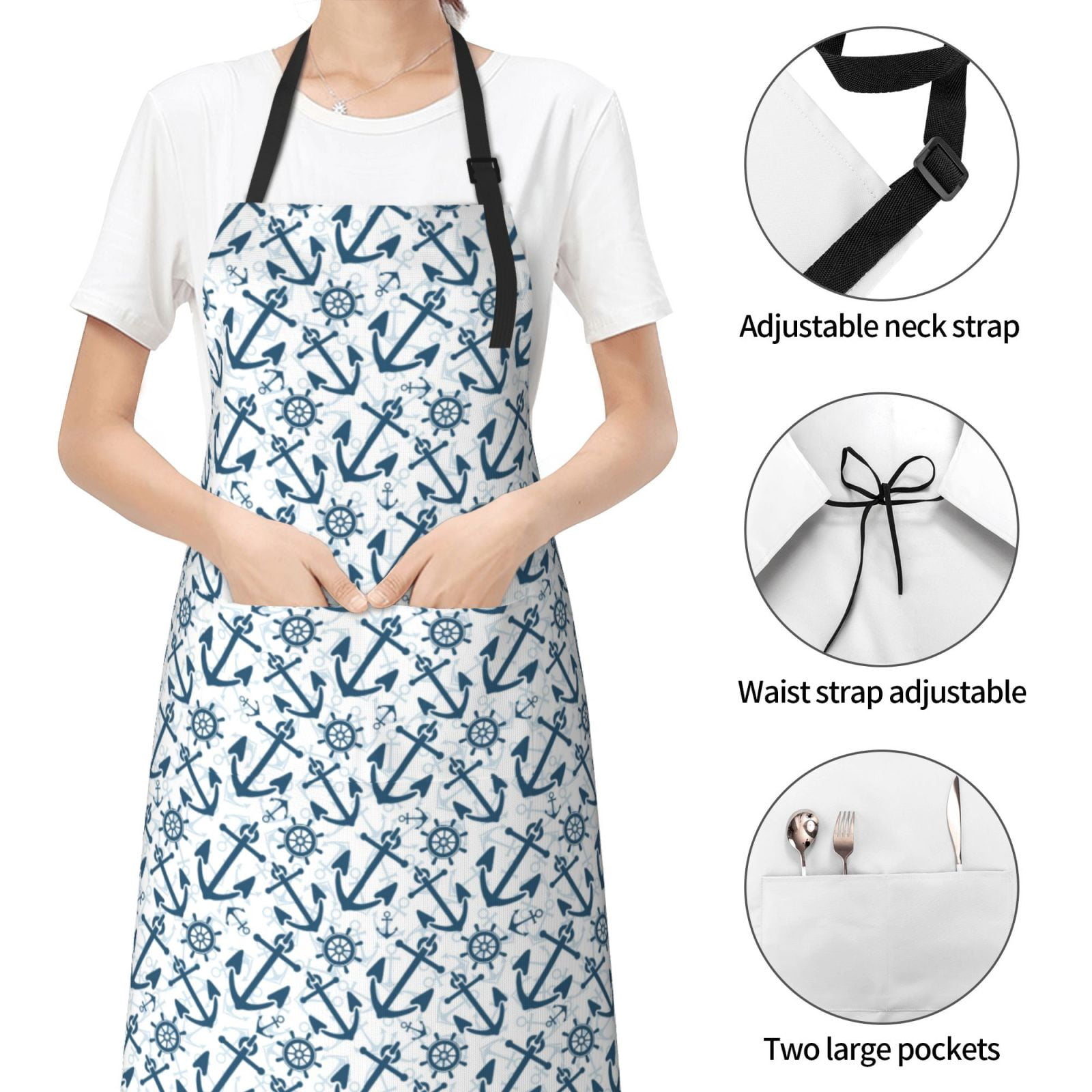 Kdxio Nautical Theme Anchors Apron with Pockets Adjustable Kitchen Aprons for Men Women Waterproof Aprons for Cooking,Drawing,Crafting, Baking Household Cleaning