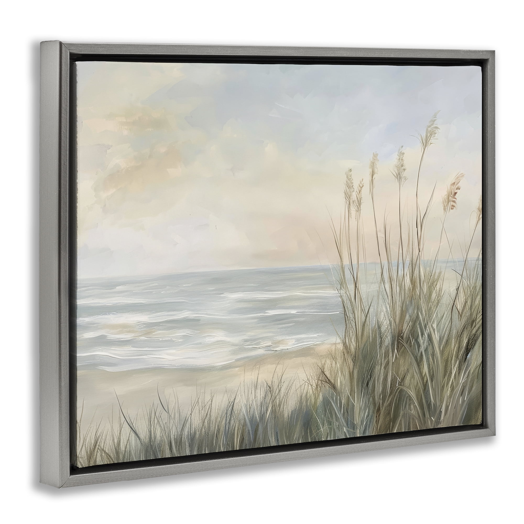 Stupell Industries Scenic Beach Dunes at Dawn Gray Framed Floater Canvas Wall Art, design by Petal Prints Design