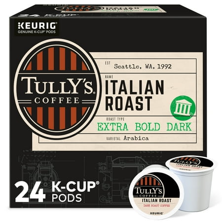 Best by OCT /14/2025’ Tully's Coffee Italian Roast K-Cup Pods, Dark Roast, 24 Count for Keurig Brewers