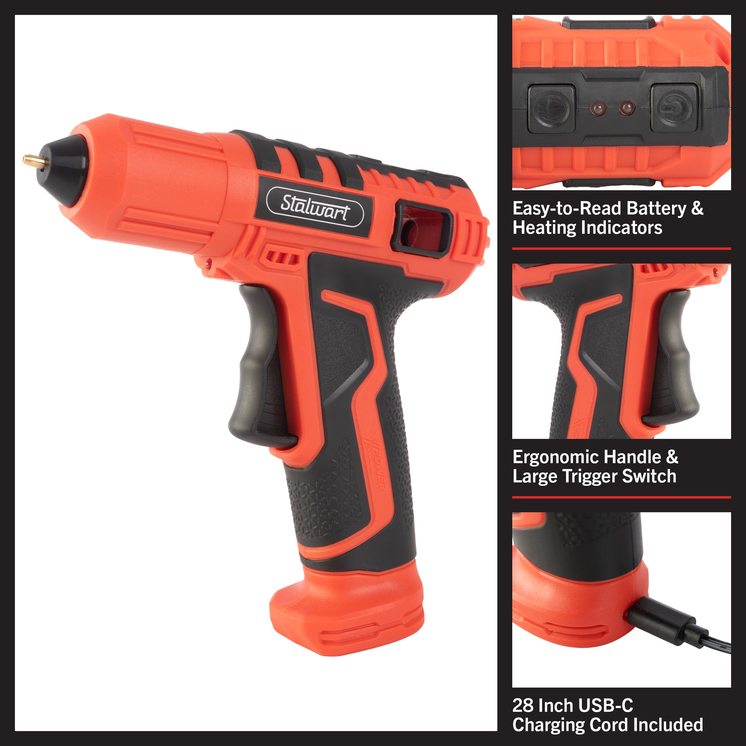 Stalwart 4V Cordless Glue Gun Kit with 15 Second Warm-Up, Red