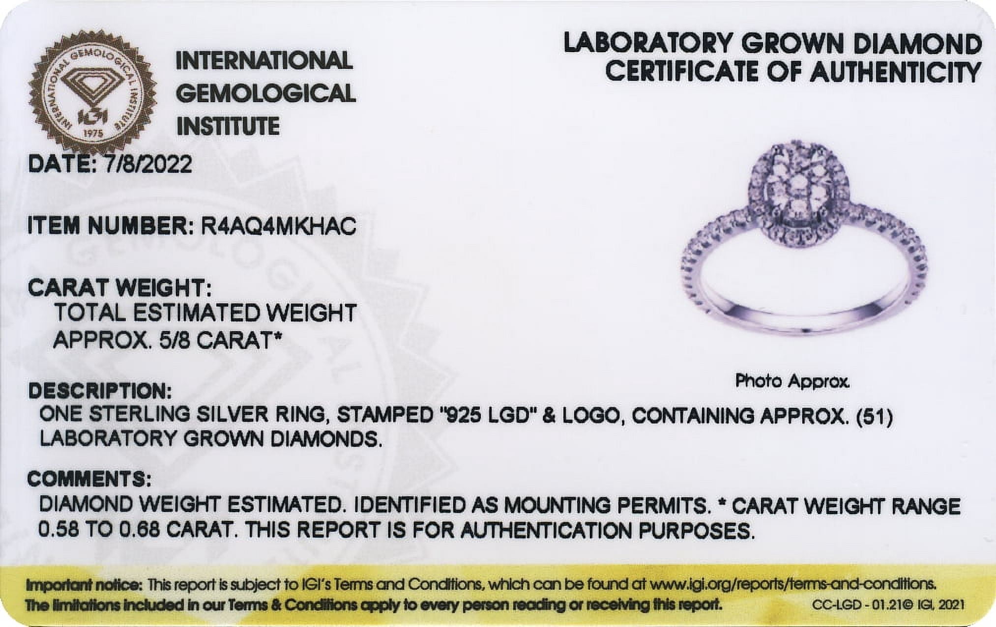 Forever Facets 5/8 CT TW Lab Grown Diamond Oval-Shape Ring in Sterling Silver, Adult Female