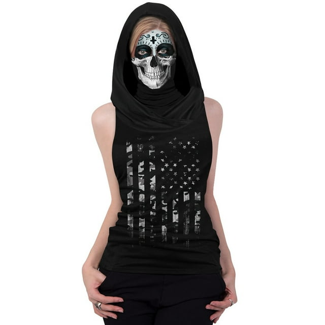 Sylvamorning T-Shirt Femme Imprimé Squelette Sans Manches à Capuche avec Masque