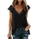 thumbnail image 4 of Camiseta de mujer Encaje Cuello en V Sin mangas Casual Loose Girl Summer Top, Negro, M kenally AP001333-02, 4 of 7