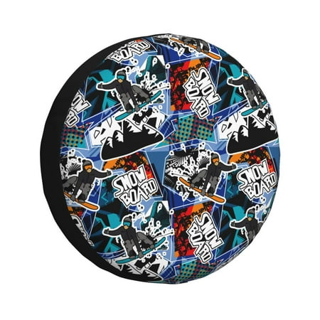Zeuib colorful snow board Tire Cover Wheel Cover Spare Tire Cover Anti-UV Waterproof spare tire cover for Trailers RV Truck and Camper-15 inch