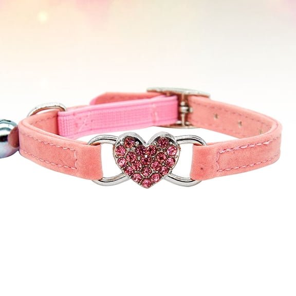 LOLIPPYY 1Pc Adjustable Pink Cat Collar with Heart Shaped Rhinestones Durable Pet Neck Chain for Outdoor Daily Wear