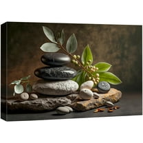 IDEA4WALL Canvas Print Wall Art - Zen Massage Stone Pebble Bamboo Leaf - Nature Landscape Photography Modern Art Realism Scenic Relax/Calm/Cozy for Living Room, Bedroom, Office - 32"x48"