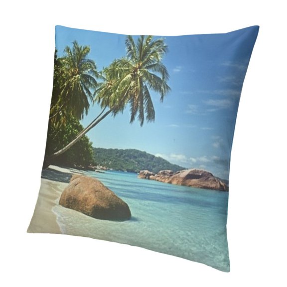 Throw Pillow Covers Ocean Beach, Tropical Ocean Sea Palm Trees Accent Cushion Covers Decorative Pillowcase for Men Women, Livingroom