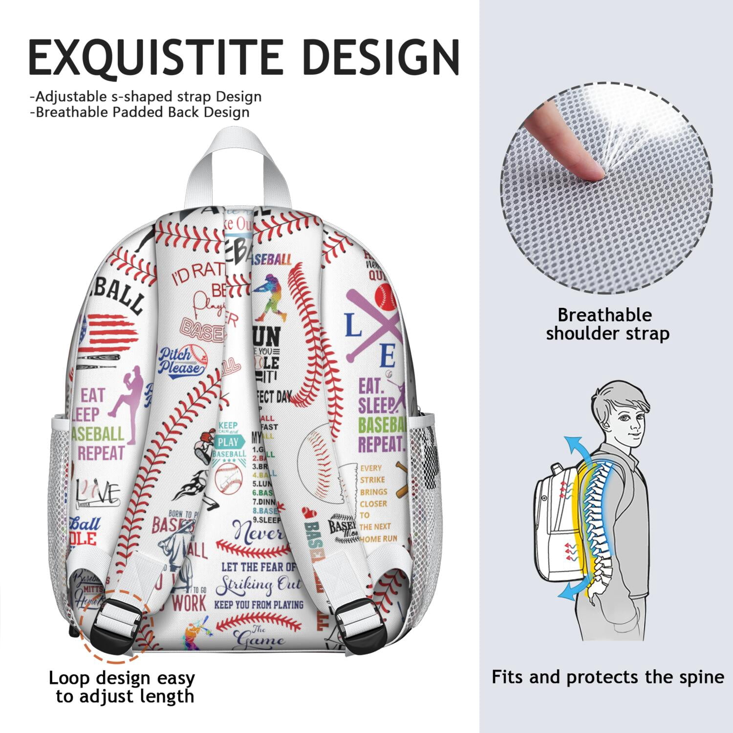 Sports-Themed Ergonomic Backpack for Boys - Waterproof, Durable with Side Pockets for Baseball, Football, Soccer