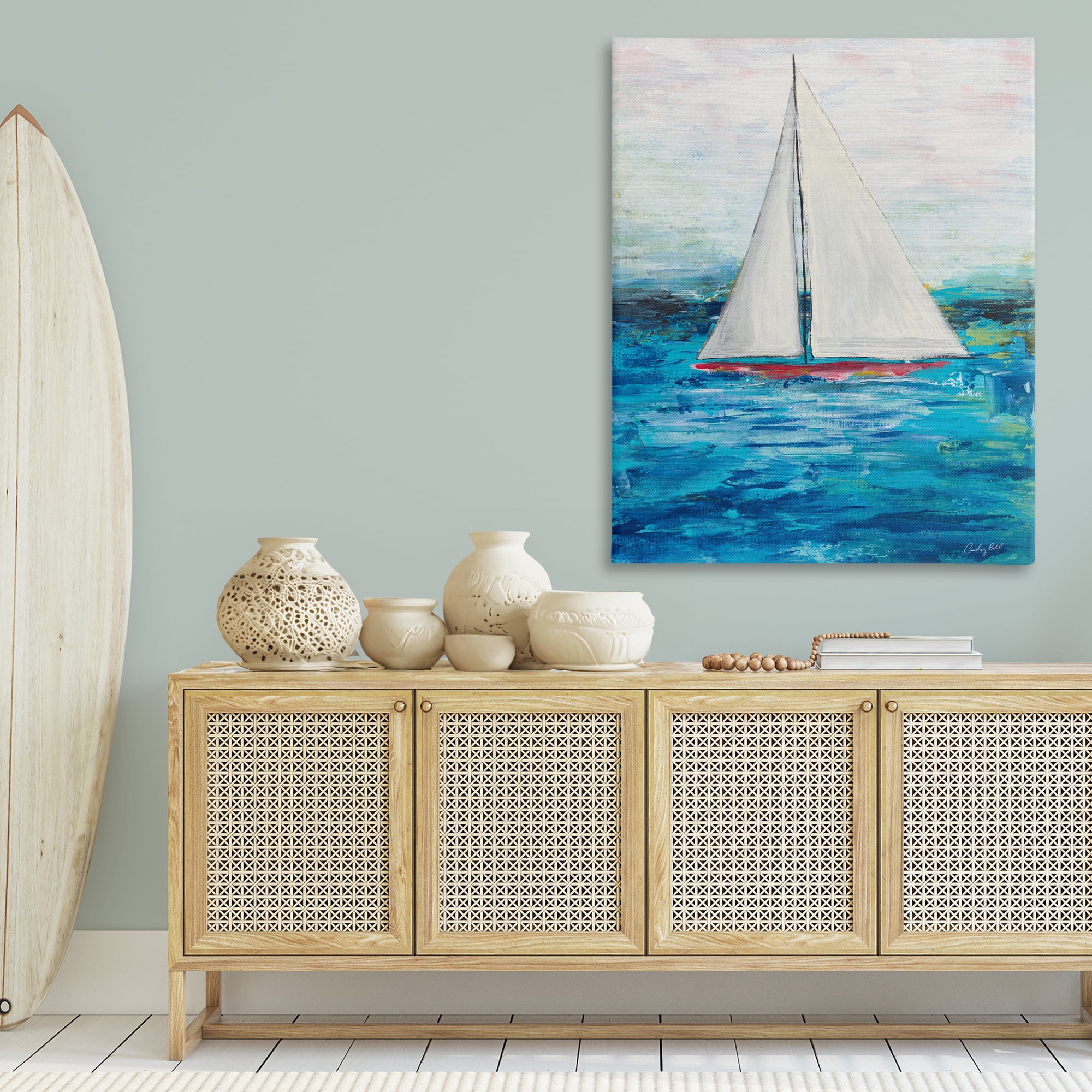 Stupell Industries Boat Setting Sail Coastal Painting Gallery Wrapped Canvas Art Print Wall Art, 36 x 48
