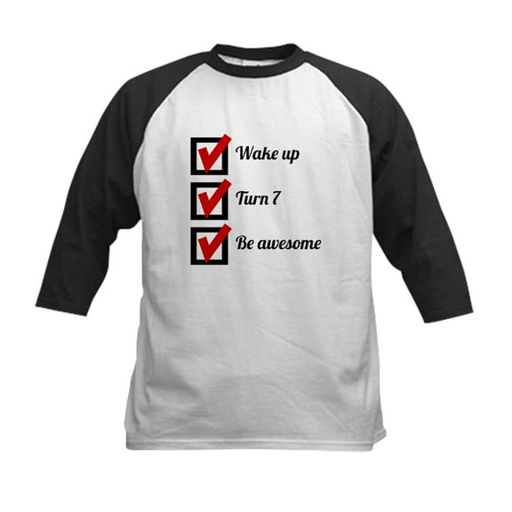 CafePress - Awesome 7Th Birthday Checklist Baseball Jersey - Kids Cotton Baseball Jersey, 3/4 Sleeve Shirt
