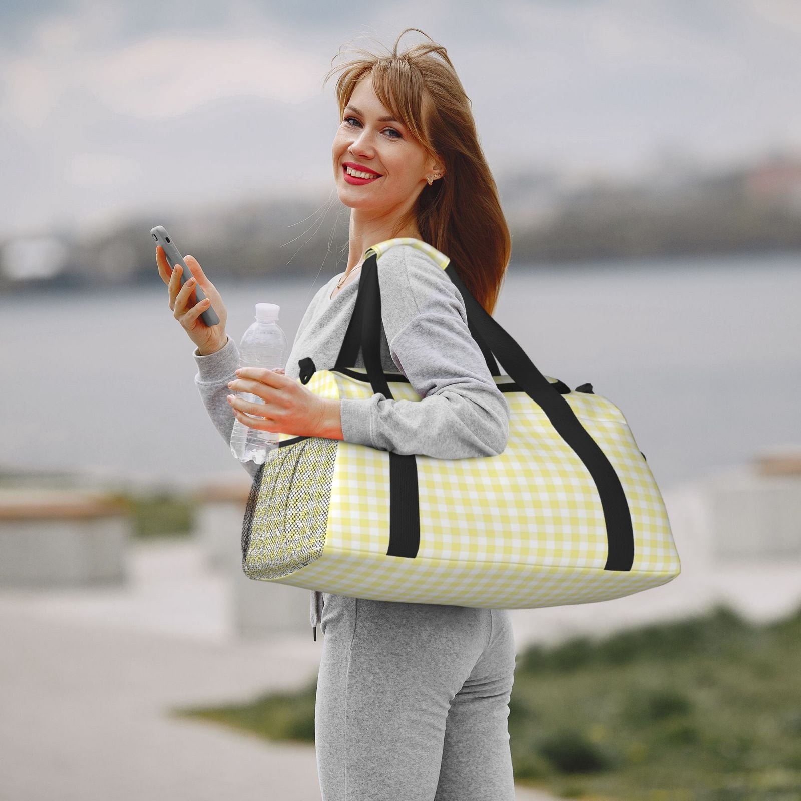 Fuzoiu Lemon Yellow Checkboard Print Travel Duffle Bag,Carry On Tote Bags,Duffel Bag,Sport Gym Bag, Hospital Bag for Labor and Delivery, Overnight Bag,Luggage Bag