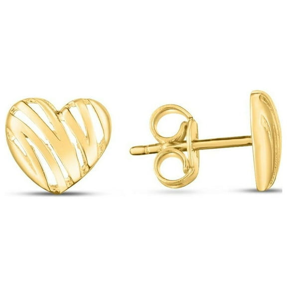 JewelStop 14K Yellow Gold Polished Finish Scribble Heart Stud Earrings with Push Back Clasp