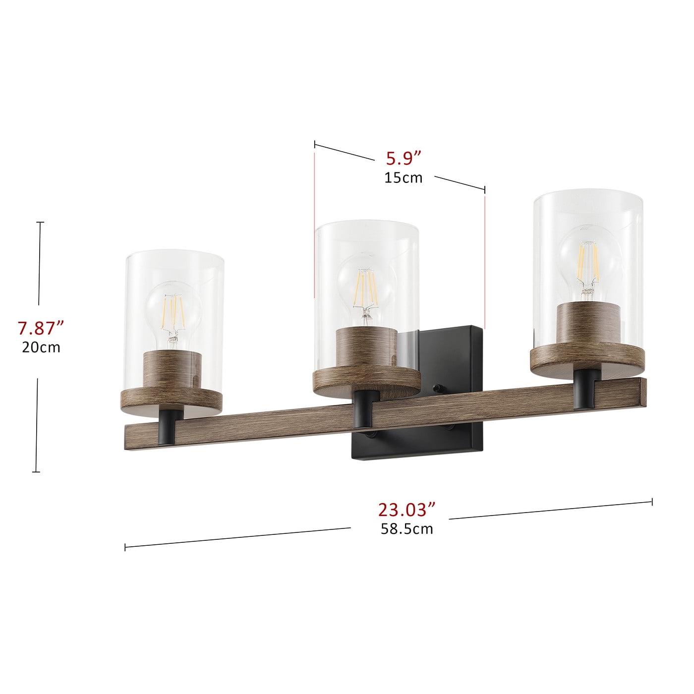 Classic 3-Light Wall Sconce Cylinder Vanity Lighting Minimalist Rustic Light Fixture with Clear Glass Shade