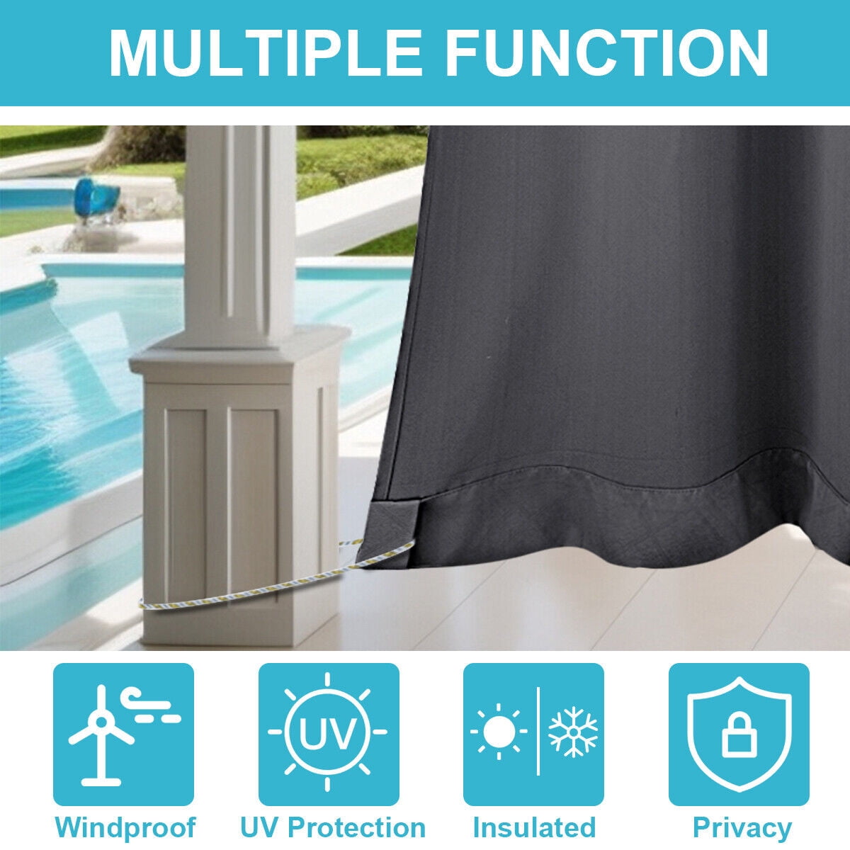 JIAN YA NA Outdoor Curtains for Patio - Blackout Waterproof Outside Curtains for Porch Pavilion Gazebo (1 Panel, 52 inx94in ,Dark Grey)
