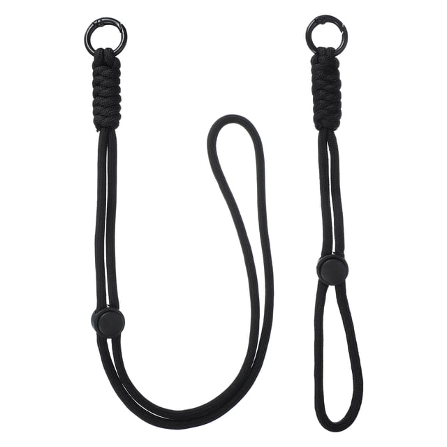 1Set Lanyard de paracord de alta resistencia, collar ajustable para silbatos, correa trenzada para muñeca con anillo de resorte para portador de tarjeta de identificación, llaves, Negro