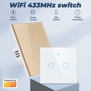 For Tuya Smart Light Switch 2 Gang, Wifi Smart Touch Wall Switch With Capacitor Black Smile Home
