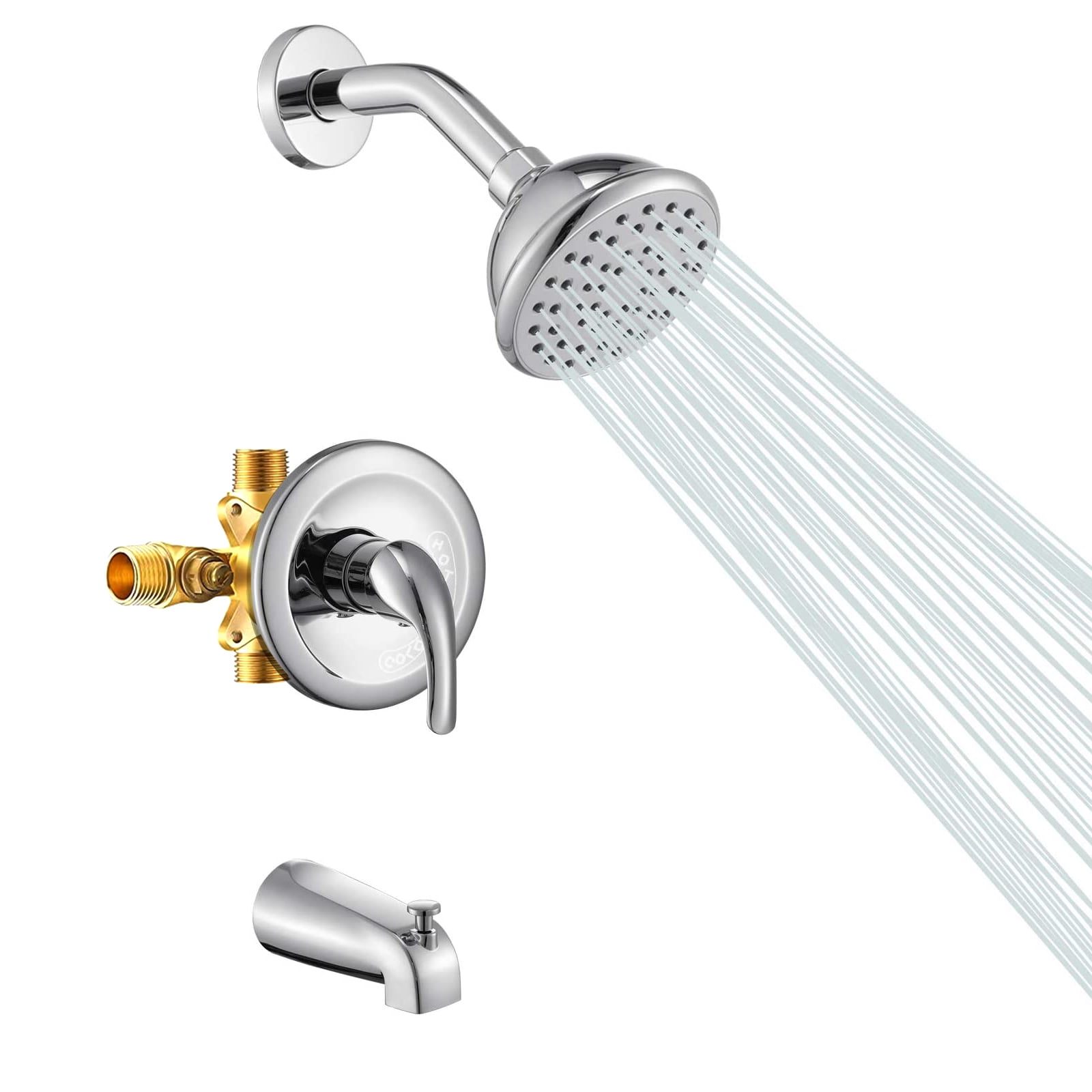 CoSoTower Chrome 6 Inch Shower Faucet Wih Tub Spout Combo