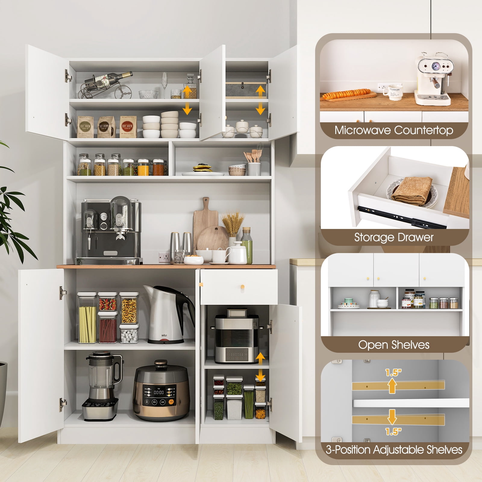 Giantex Kitchen Pantry Cabinet, Tall Storage Cabinet with 6 Doors & USB Ports, Freestanding Cupboard
