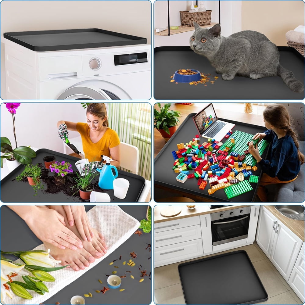 NOGIS Washer and Dryer Top Protector Mat,23.6'' x 19.7'' Silicone Rubber Top Mat for Washer & Dryer, Non Slip Heavy Duty Waterproof Washable Dryer Top Protector Mat for Laundry Room (Black)