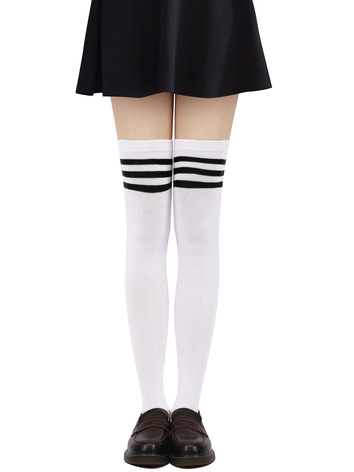 Tube Socks Womens Retro Striped Trim Long Knee High Sockswh Black Strap 