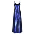 thumbnail image 6 of Honeeladyy Women Metallic Shimmer Slim Maxi Dress Spaghetti Strap V Neck Long Dress Sleeveless Club Cocktail Party Dress Blue L, 6 of 6