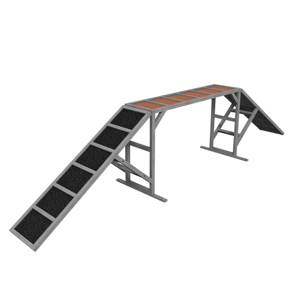 BNHHYYDS Dog Agility Equipment Ramp with Safety Bar, Non-slip Surface, for Walk and Pause Training, Gray