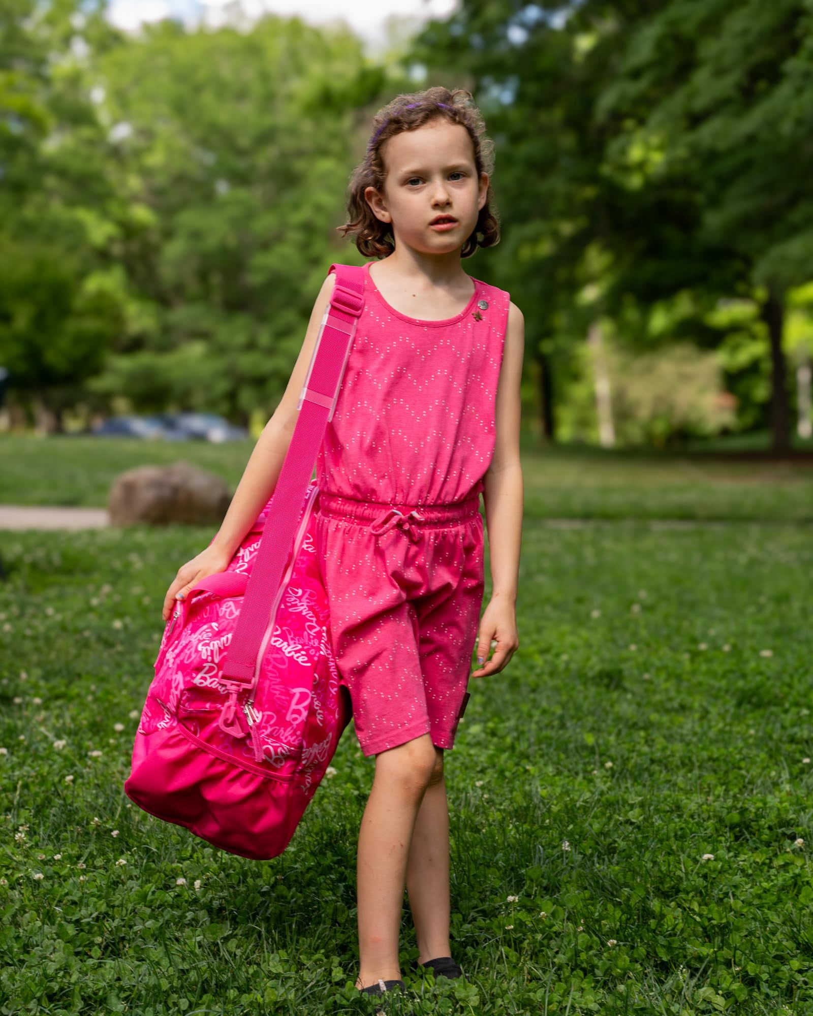 Barbie Duffle Bag, 16 inch Travel Sleepover Weekender Bag for Girls, Purple Dance Bag