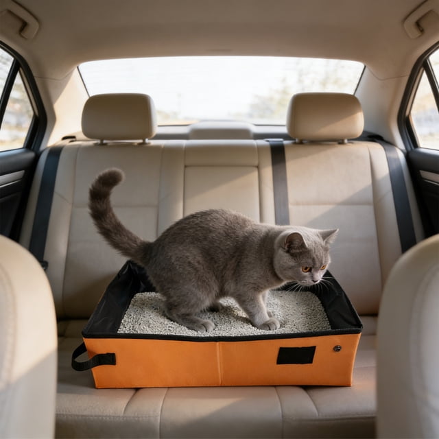 Foldable Travel Litter Box, Portable Cat Toilet With Waterproof Inner Layer, for Camping and Hotel Stays, Orange