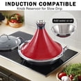 thumbnail image 2 of Cooks Standard Multi-ply Clad Stainless Steel Moroccan Tagine Pot 11 Inch 3.6 Qt, Dual Handles, Clay Pot Alternative for Slow Cooking, with Conical Die-Cast Aluminum & Glass Lid, Red, 2 of 8