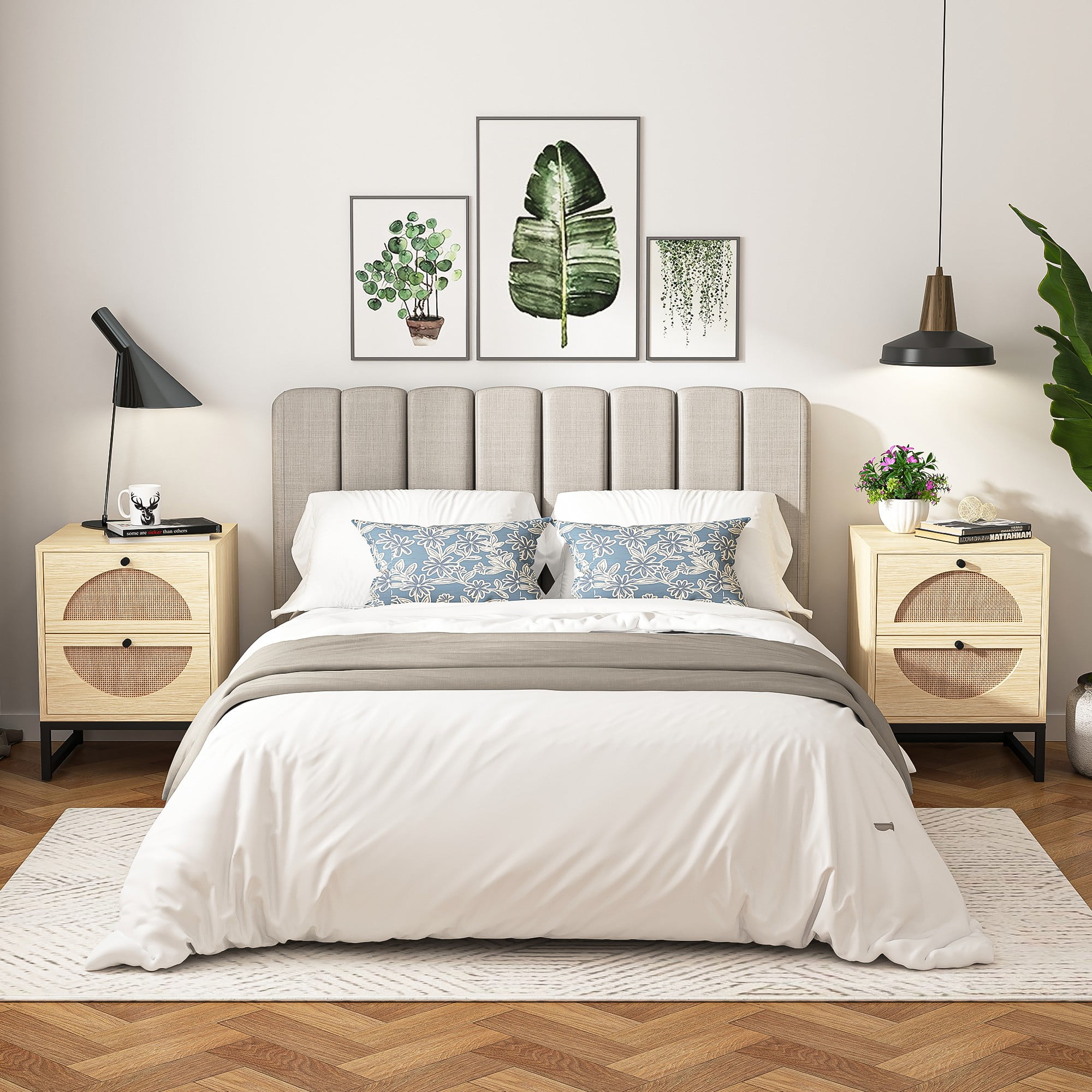 Finihen Rattan Nightstand Set of 2, Modern Boho Farmhouse Wood Bedside Table with 2 Drawer, Metal Frame Side End Table for Bedroom, Living Room, Office, Beige Finihen Rattan Nightstand Set of 2, Modern Boho Farmhouse Wood Bedside Table with 2 Drawer, Metal Frame Side End Table for Bedroom, Living Room, Office, Beige