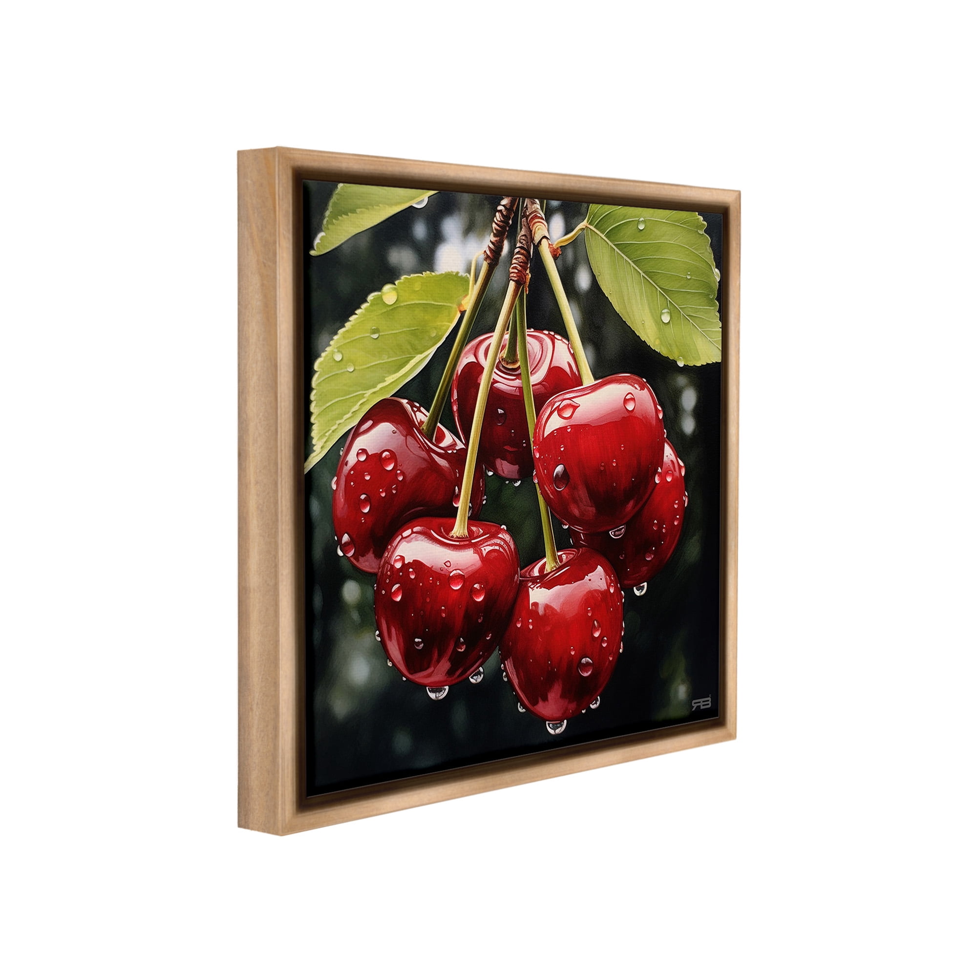 Stupell Industries Cherries with Water Droplets Food & Beverage Painting Brown Floater Framed Canvas Art Print Wall Art, 25 x 25