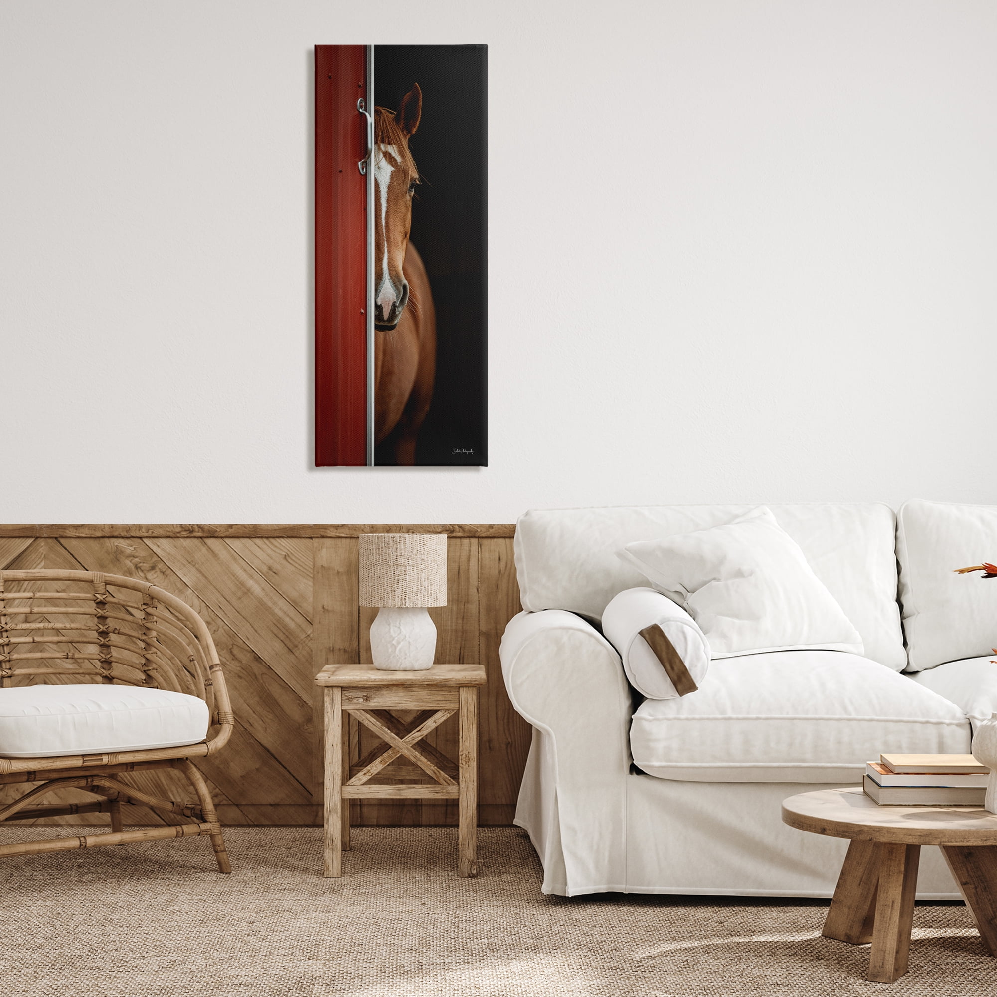 Stupell Industries Brown Stallion Peeking Animals & Insects Photography Gallery Wrapped Canvas Art Print Wall Art, 20 x 48