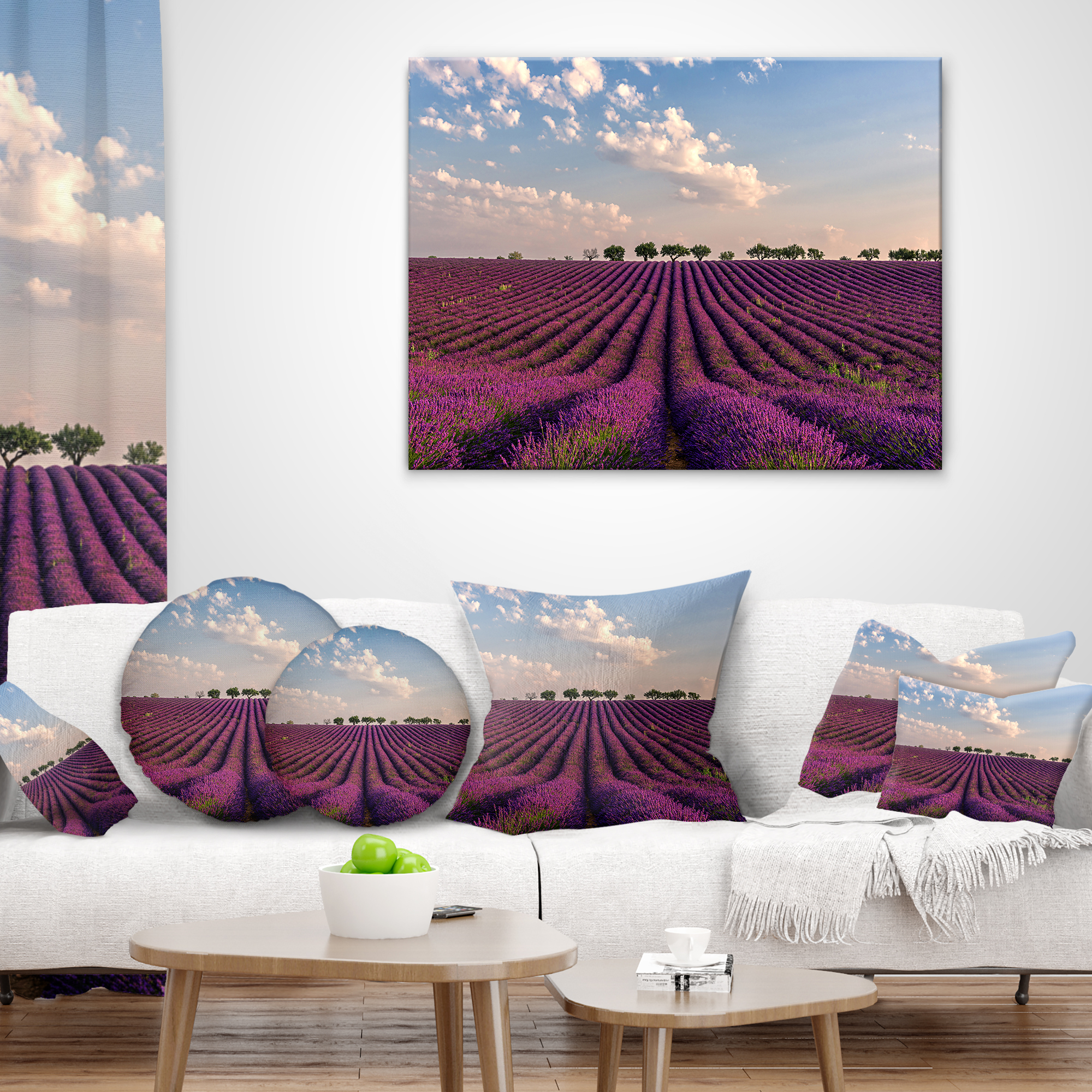 Designart Shiny Lavender Field in Provence - Landscape Printed Throw Pillow - 18x18
