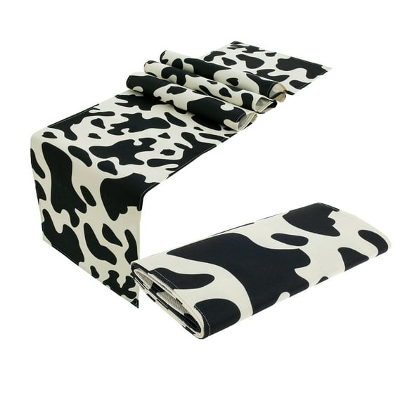 Jokapy Farmhouse Black and White Cow Print Linen Table Runner, 13" x 72", 2 Count