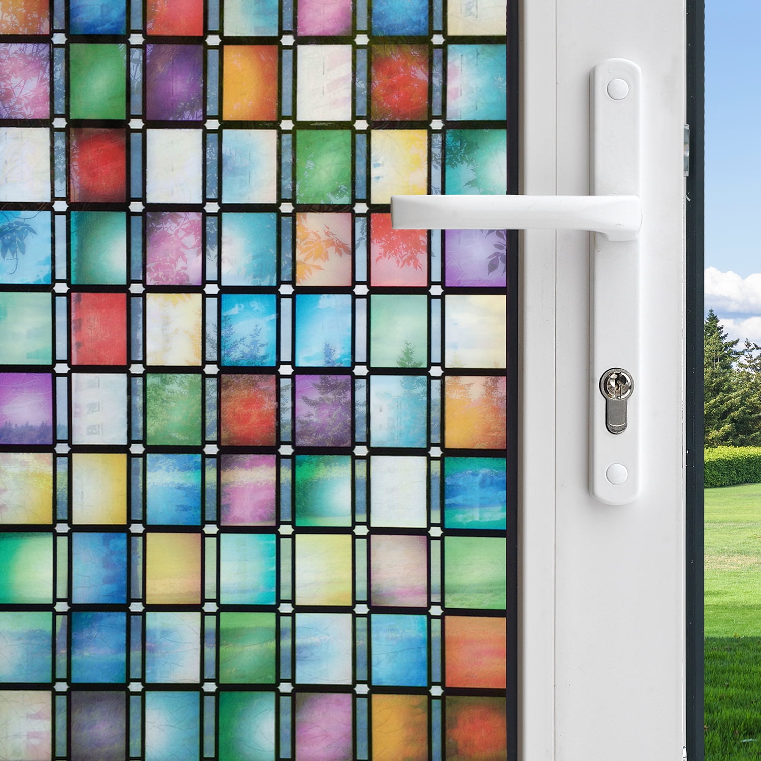 Details about   3D Mosaic bathroom stickers Colorful Square Stained Glass Window Door Film Decor 