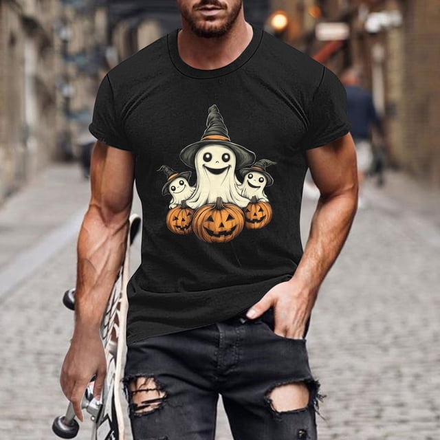 Blusas y camisas de manga corta y cuello redondo para hombre. Blusas/camisetas de manga corta con cuello redondo y estampado de Halloween para hombre. Blusa para hombre.