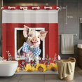 thumbnail image 3 of Pig Sunflowers No Hook Shower Curtain with Snap in Liner Yellow Pink Flower Bee Leaf Farms Animal Oil Painting Waterproof Bathroom Shower Curtain with See Through Top Window for Bathtub 72" x 72", 3 of 9