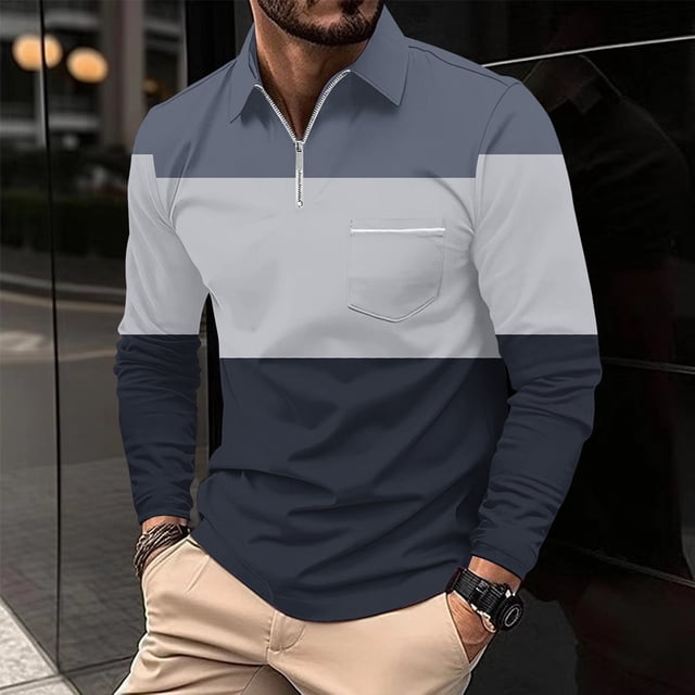 DecSea Men's Muscle T Shirts Long Sleeve Quarter Zip Polo Shirts Stretch Slim Fit Workout Tee
